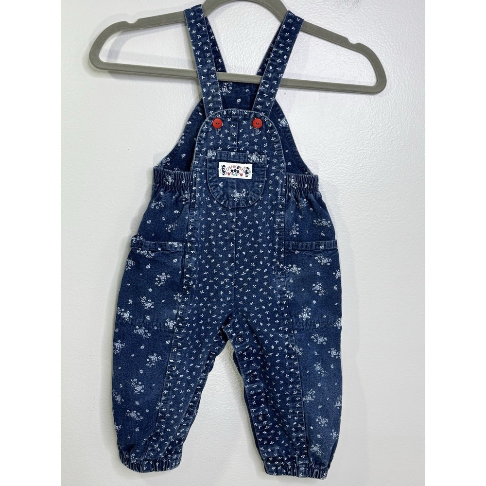 Vintage OshKosh B'Gosh Girls Denim Overalls With White Flowers Size 3T
